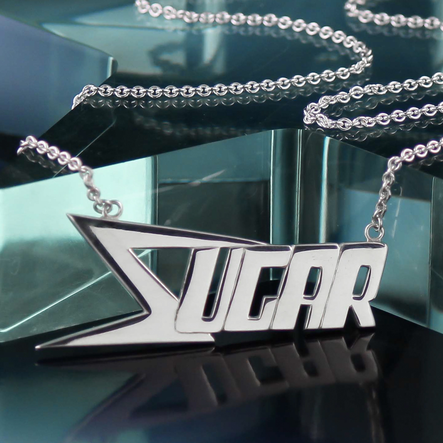 Custom silver roller derby skate name necklace