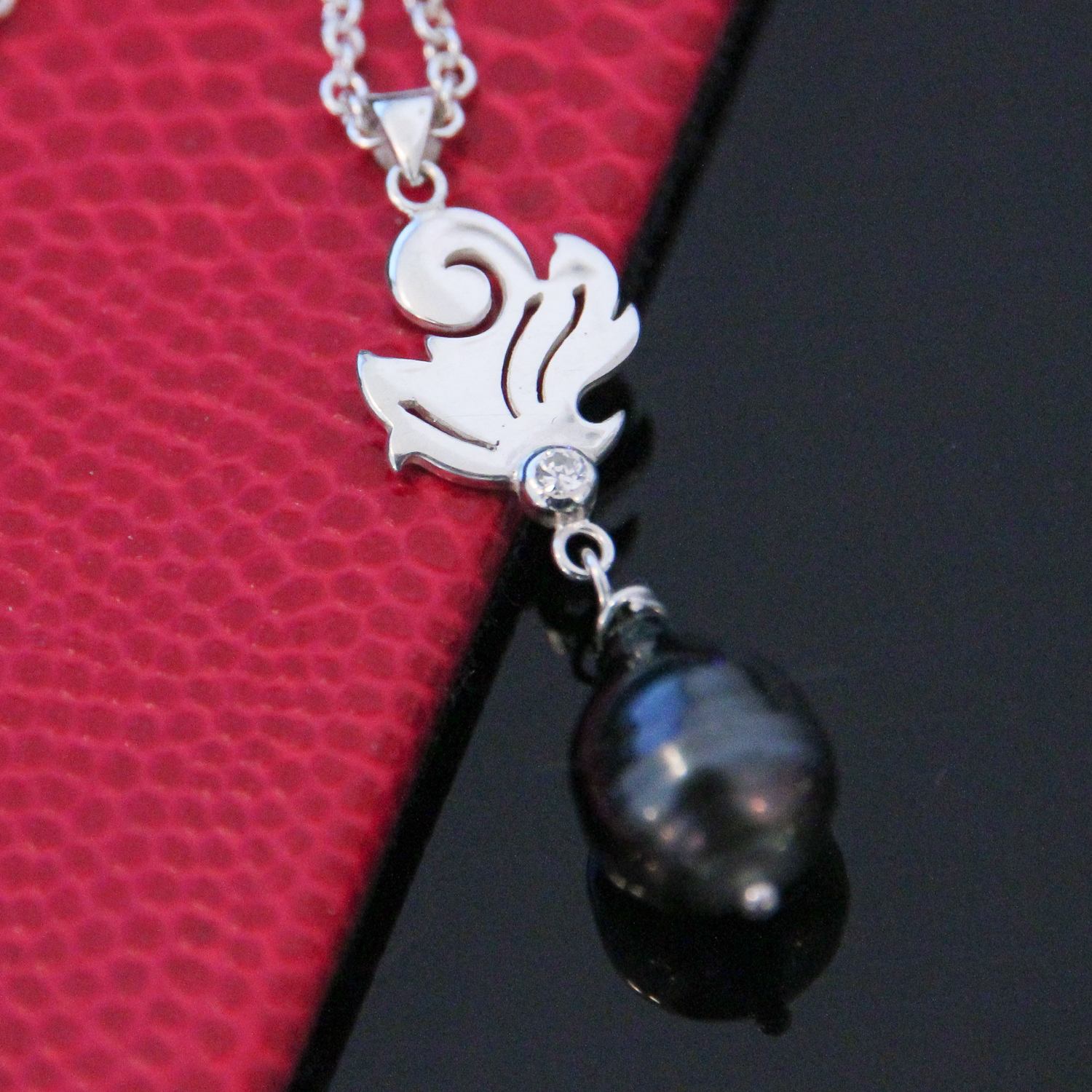 Silver diamond baroque pearl necklace handmade