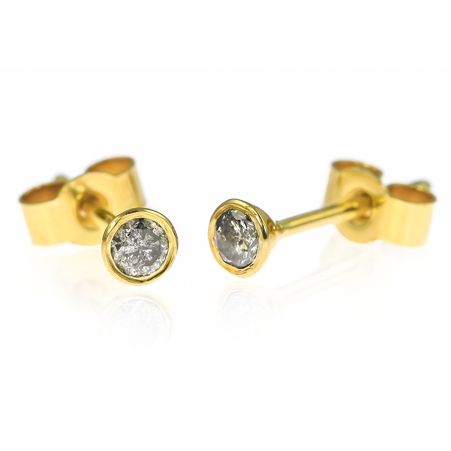 Tiny 18ct eco gold and grey diamond stud earrings