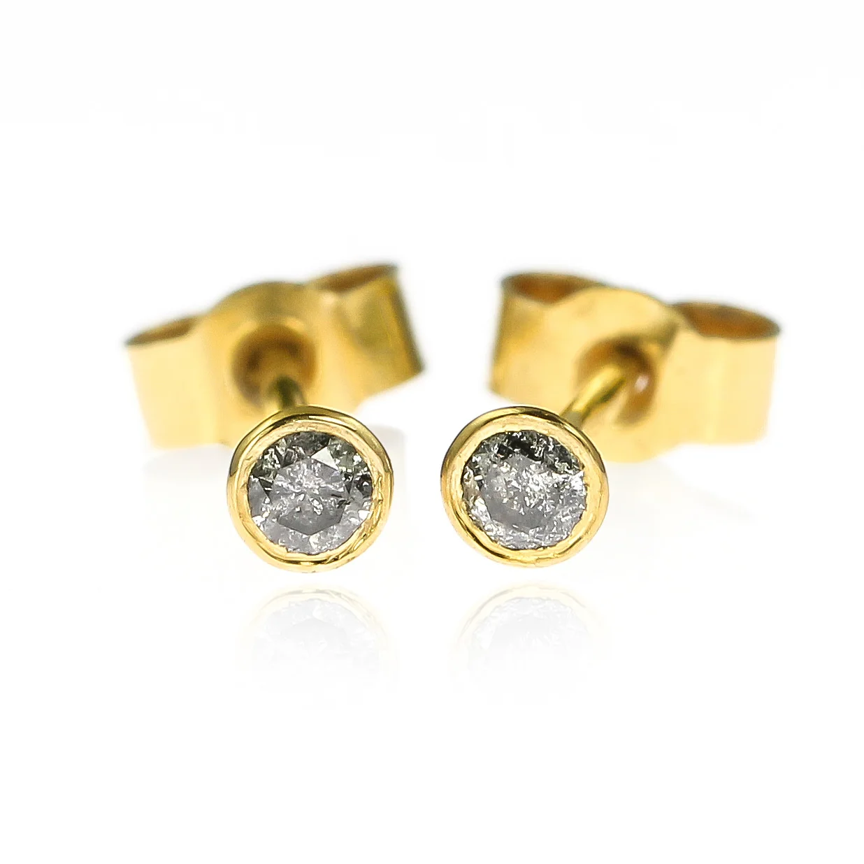 Mini Gold and Grey Diamond Stud Earrings 2.5mm
