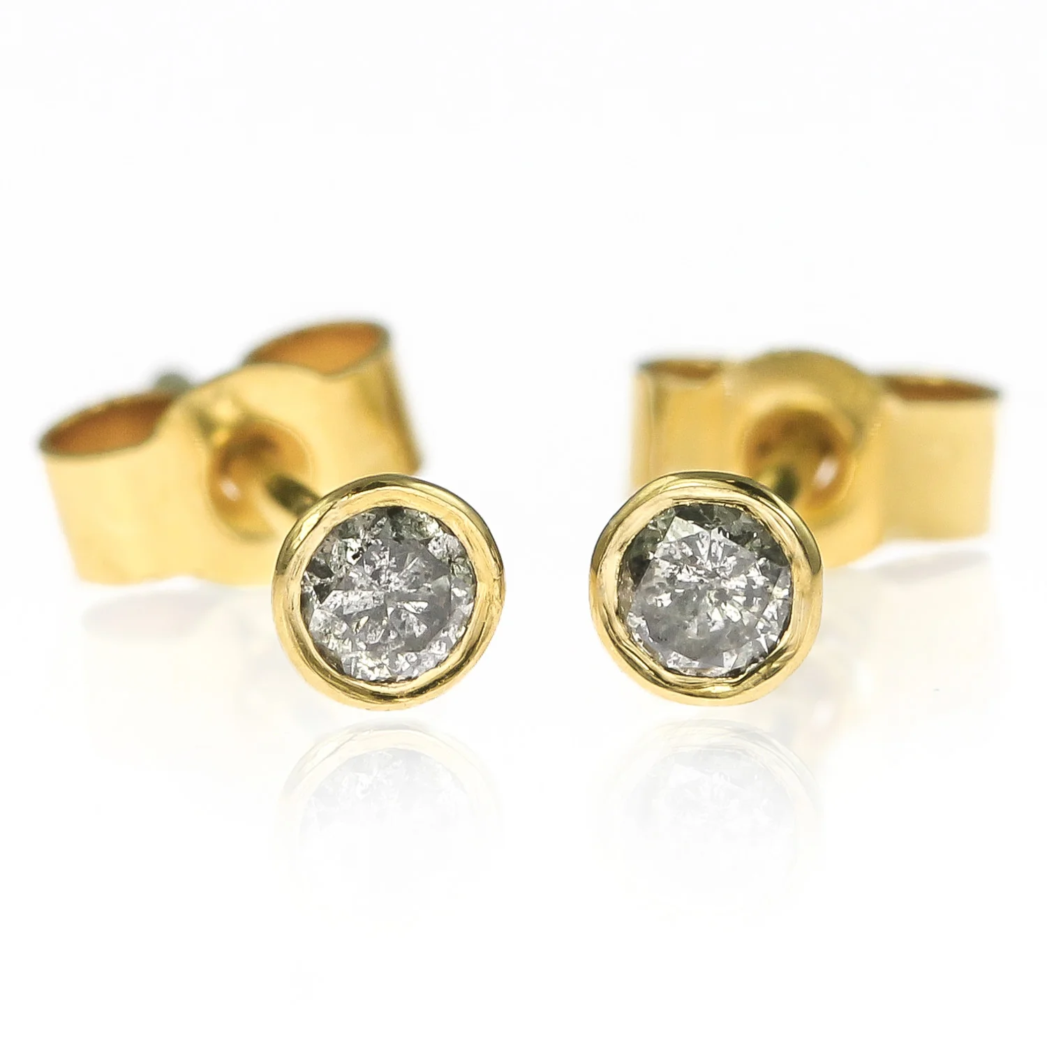 Small 18ct Gold and Grey Diamond Stud Earrings - 2.7mm