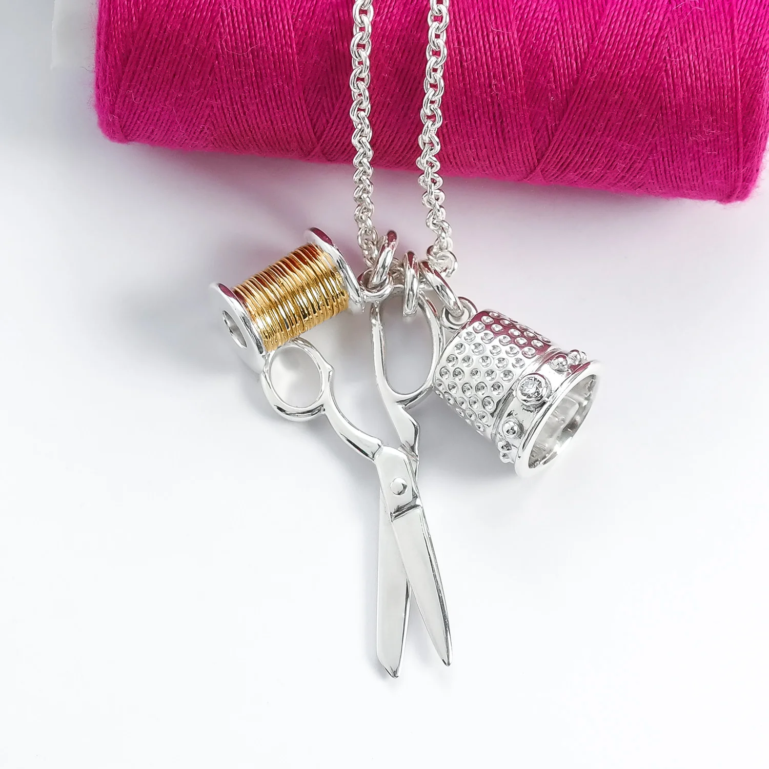 Sterling silver dressmakers charm necklace sewing bee