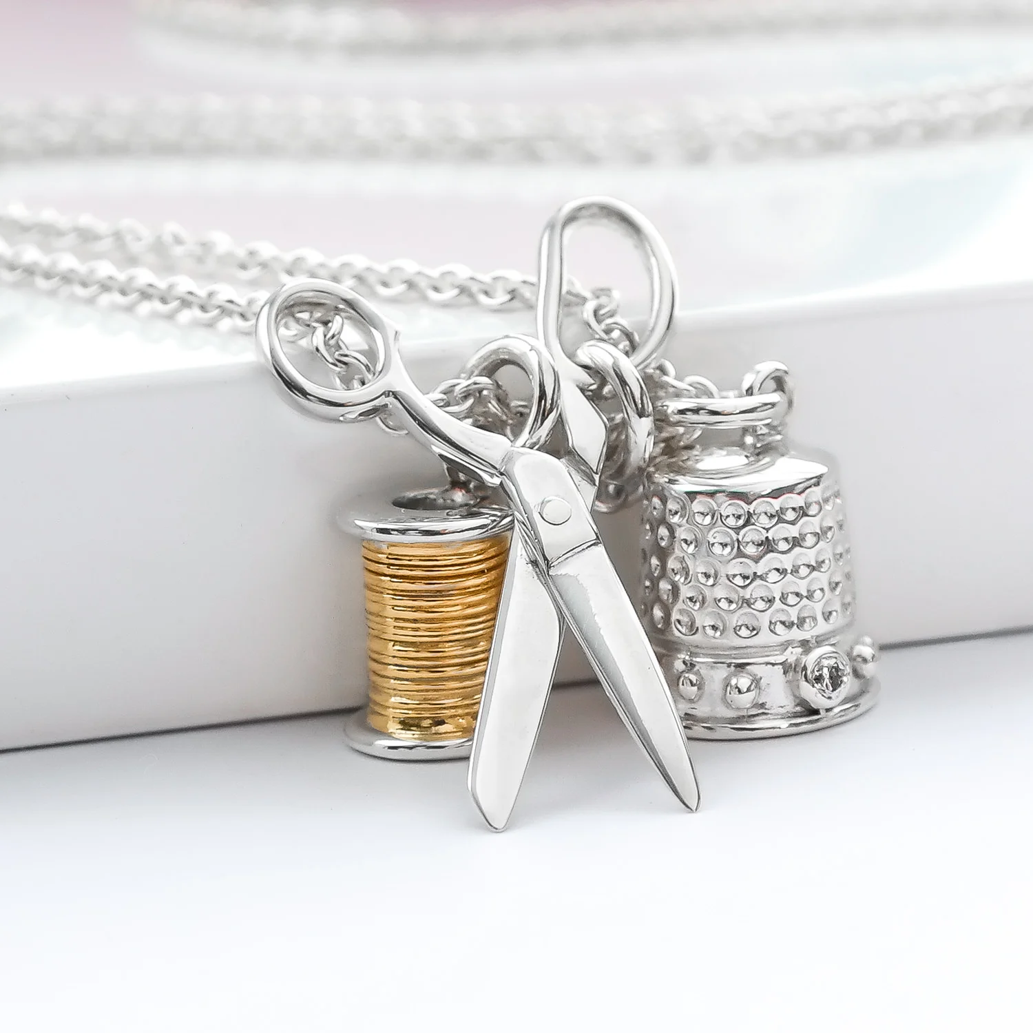 Sterling silver sewing bee charm necklace handmade British