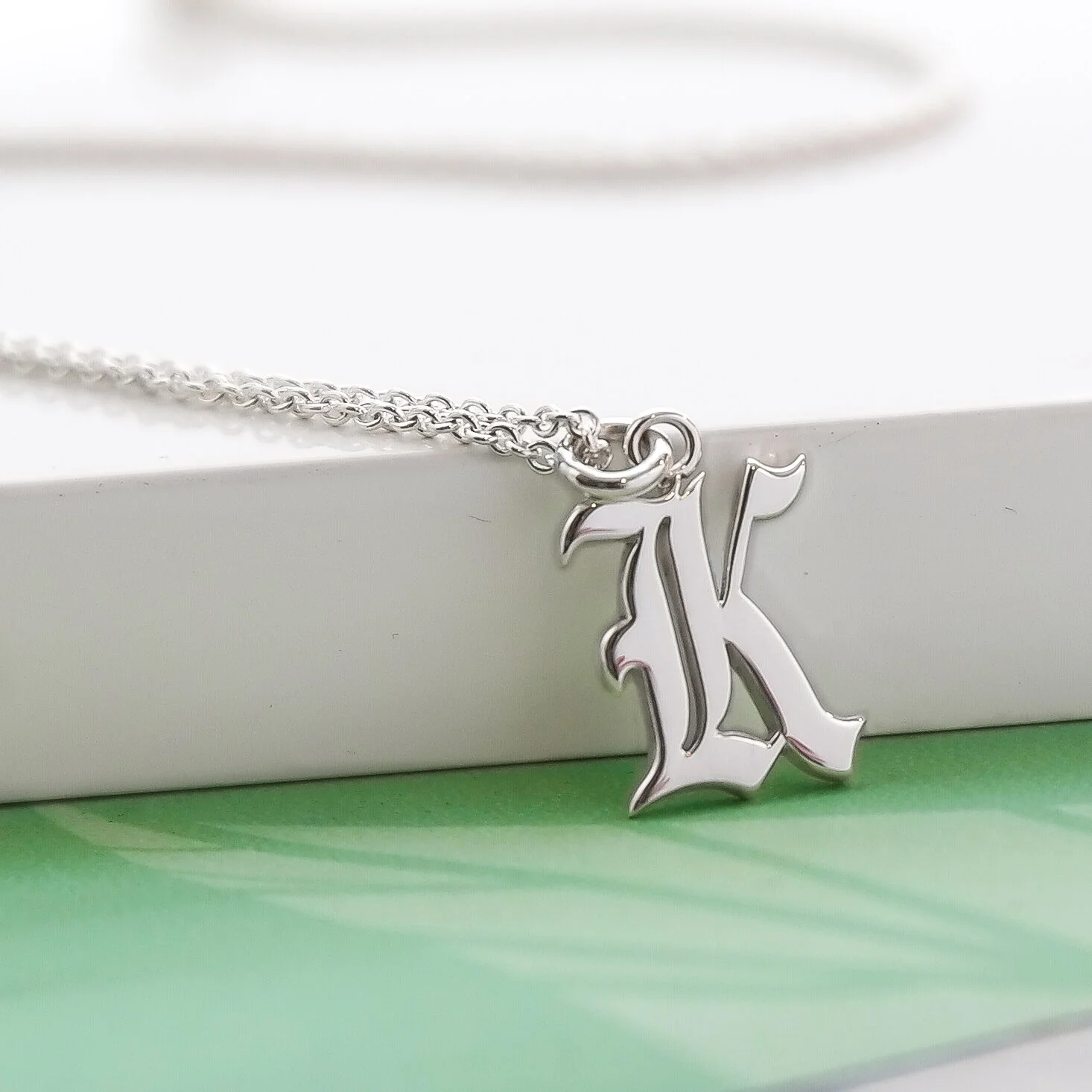 Custom Eco-Silver Gothic Initial Necklace