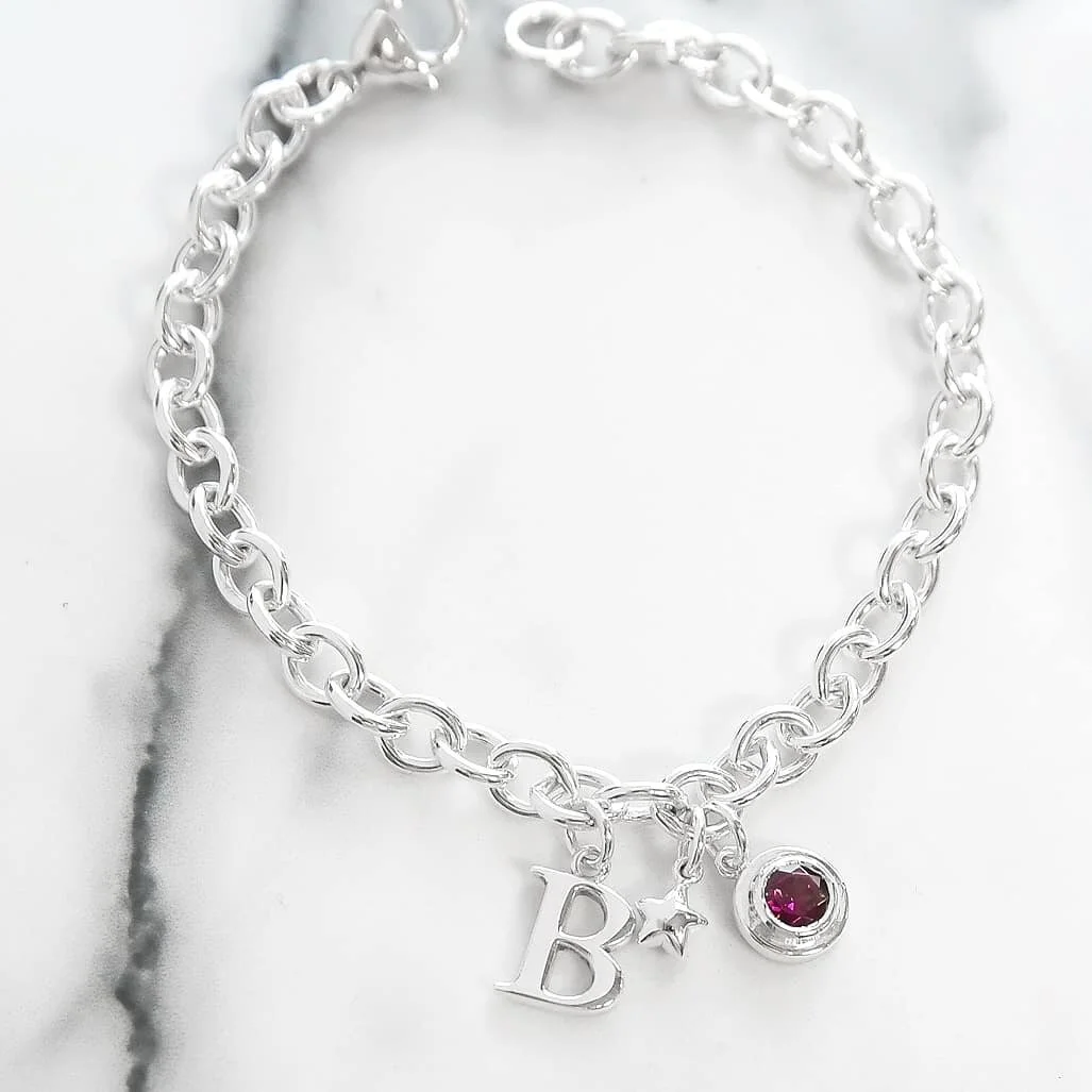 First Birthday Custom Silver Charm Bracelet