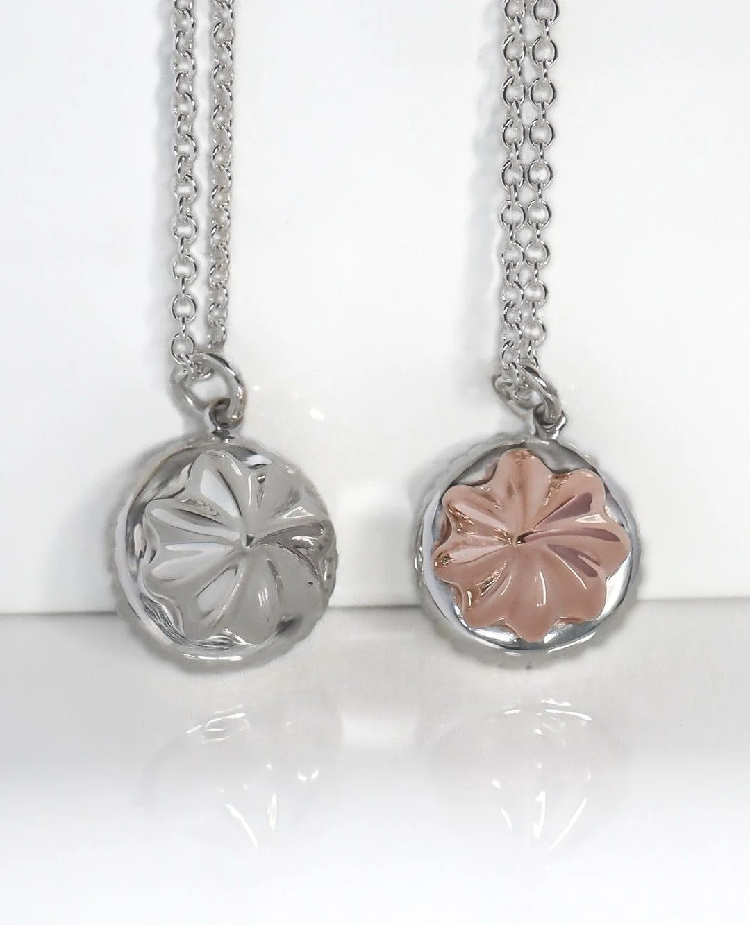 Two of my favourite iced gem biscuit necklaces heading out of the workshop today. One in classic recycled silver, the other topped with a swirl of rose gold plated icing. ⁠
⁠
#IcedGemNecklace #IcedGem #BiscuitJewellery #RoseGold #SweetStyle #Handmade