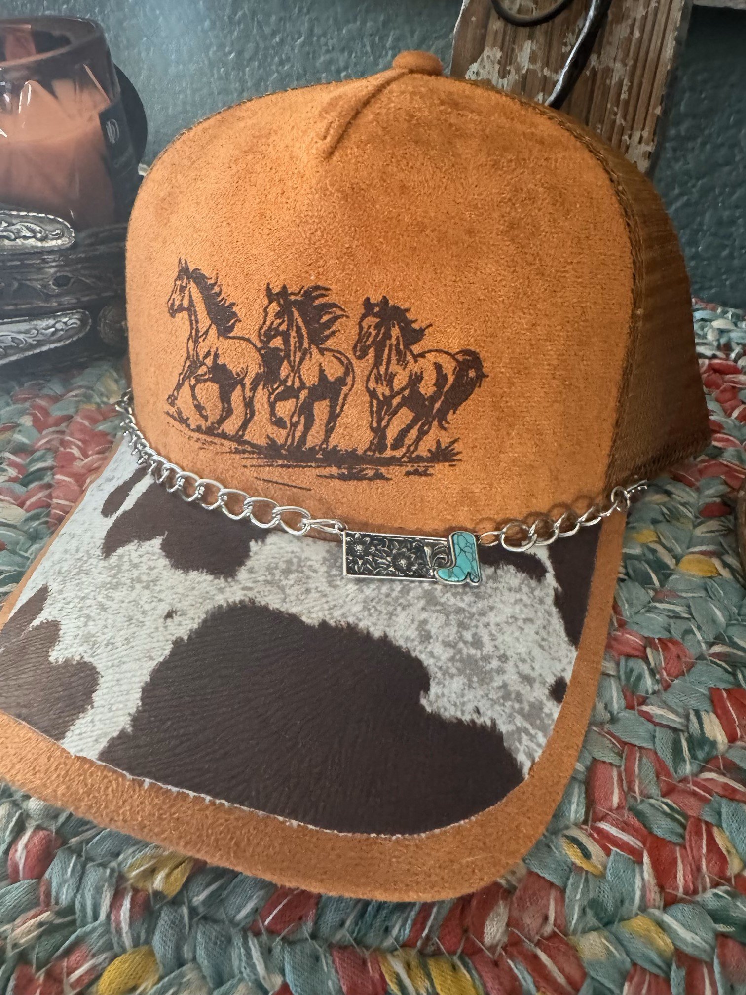 Suede and Cowhide trucker hat.jpg