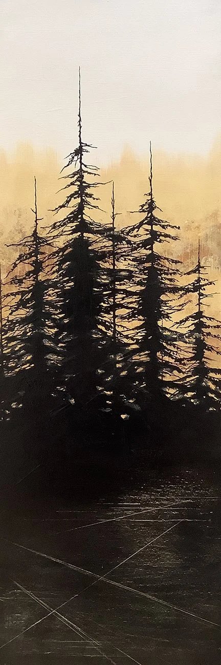   Sunrise Silhouette , 37×13, acrylic, ink on panel, $1950 