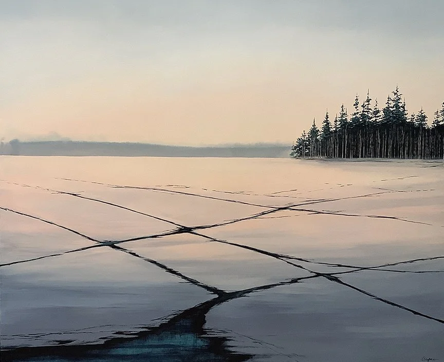   Quiet Crossing , 31×37, acrylic, ink on panel, $3450 