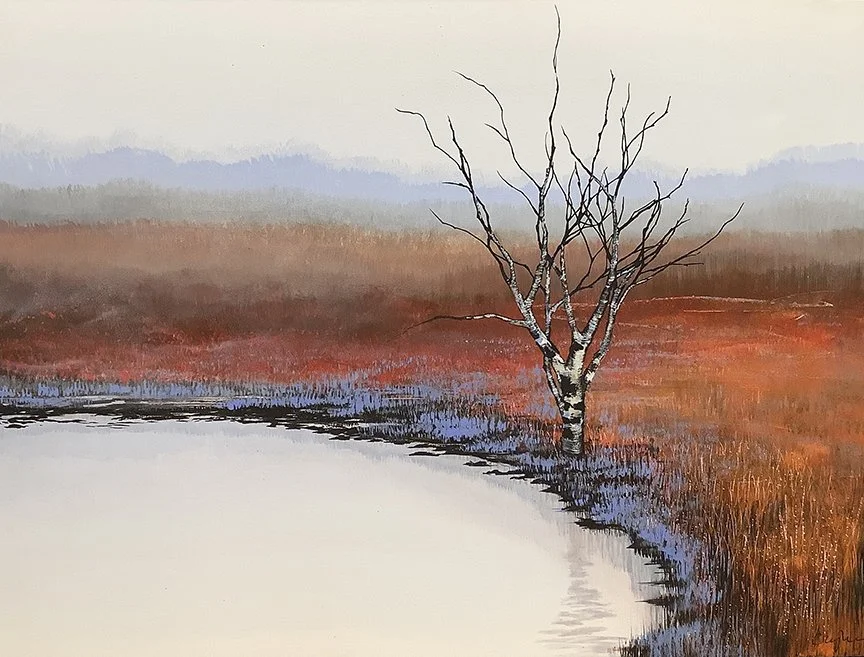  Crimson Birch,  13×17, acrylic, ink on panel, $895 
