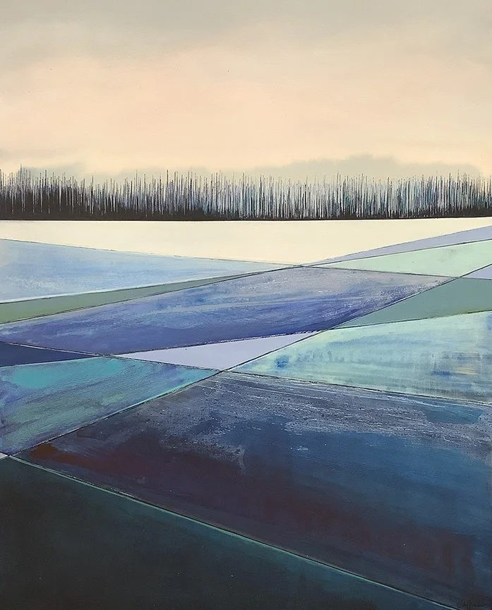   Faceted Lake , 21×17, acrylic, ink on panel, $1295 