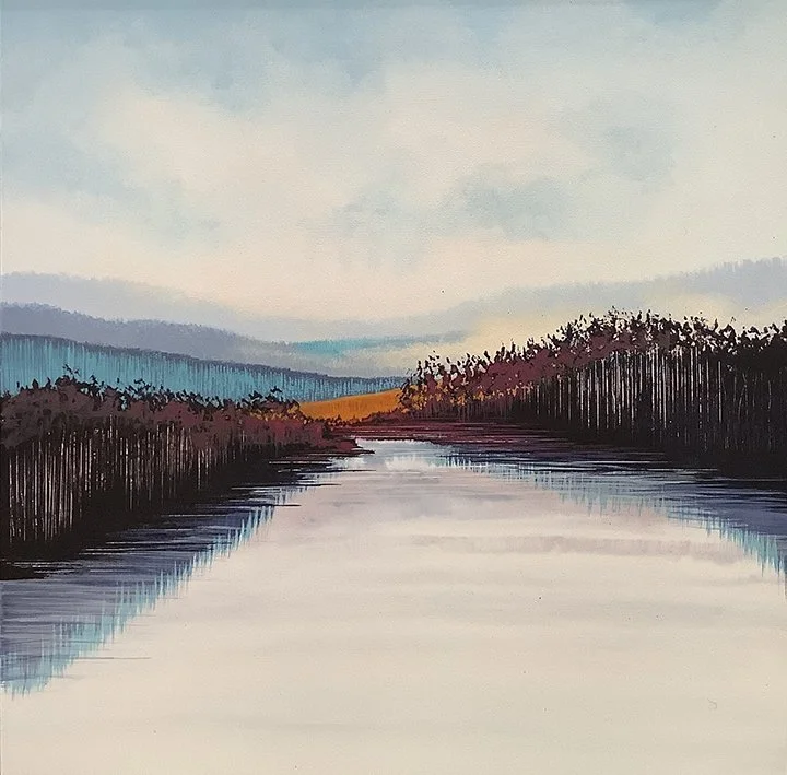   Refracted Reeds , 13×13, acrylic, ink on panel, $650 