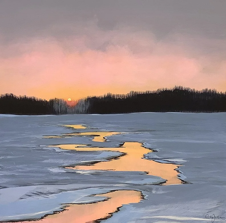  Singing Ice , 13×13, acrylic, ink on panel, $650 