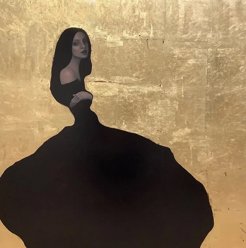   Le Femme Noir , 32×32, oil, gold leaf on panel $3650 