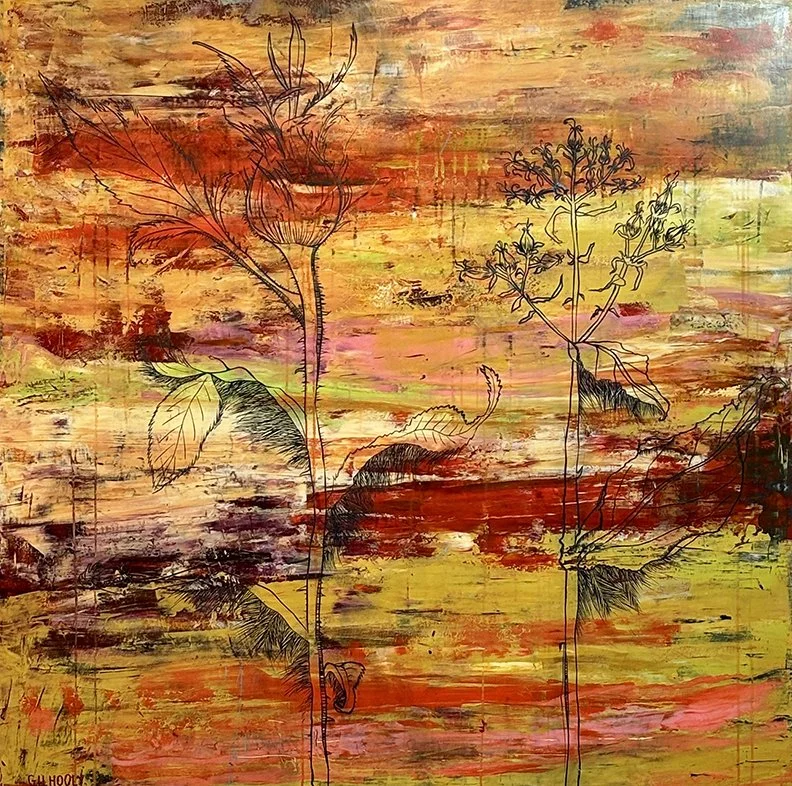   Backyard Botanical II,  40×40, acrylic on panel, $3250 