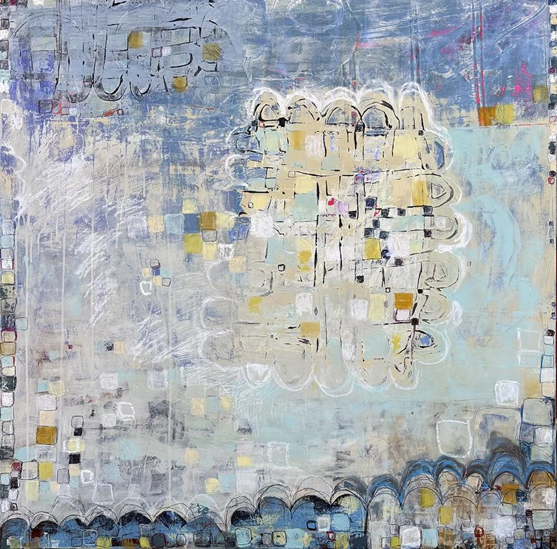   Scatter and Settle,  40×40, acrylic on panel, $2850 