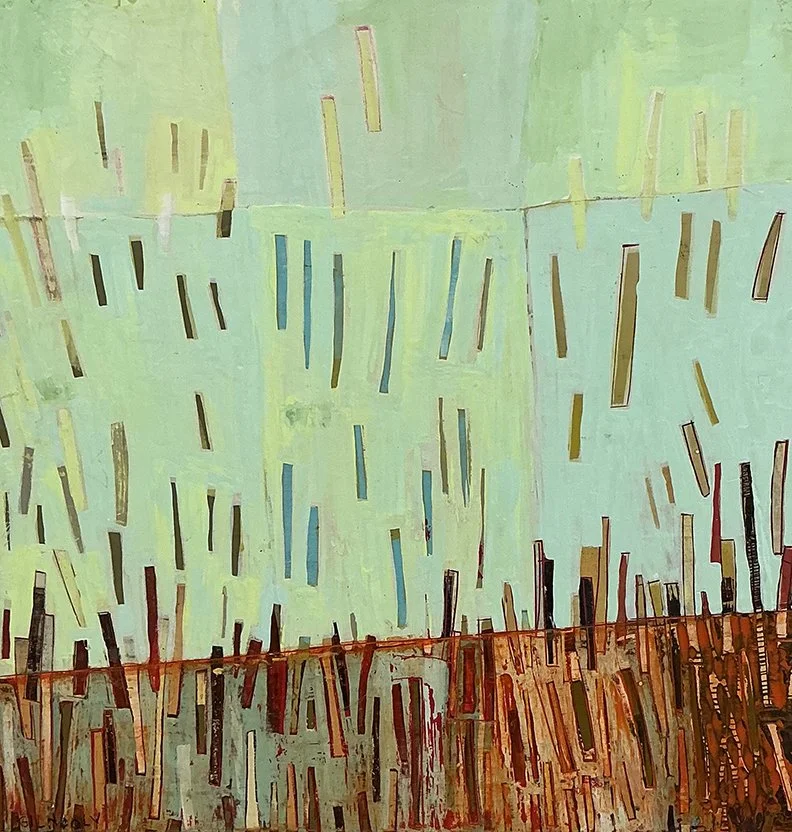   Clippings,  16×16, acrylic on panel, $695 