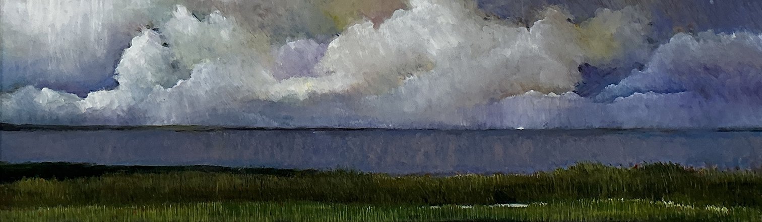   Lavender Skies , 14×38, oil on panel, $1950 