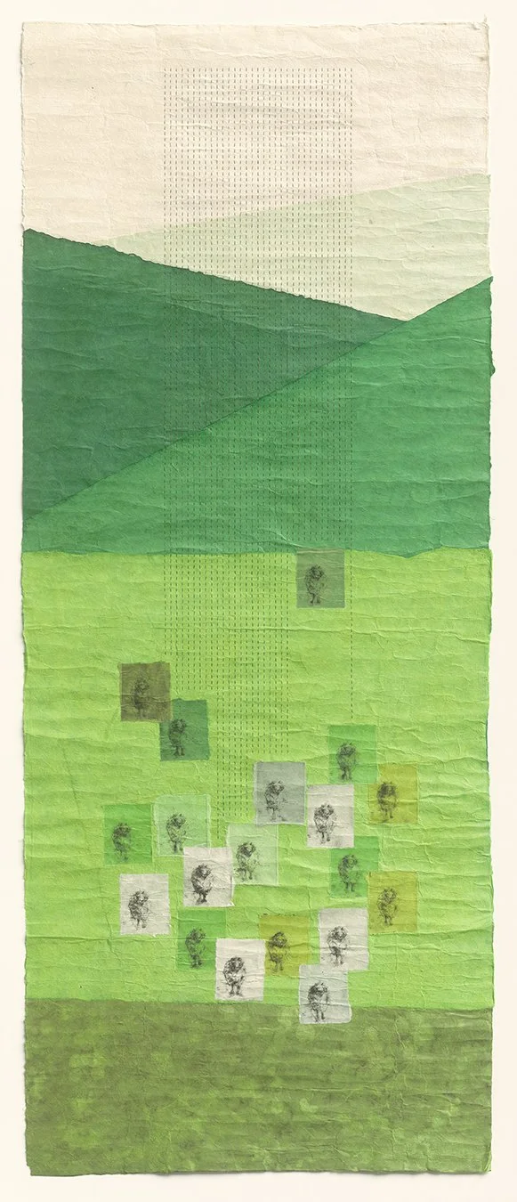   “Commonwealth”, 57×27, etching, running stitches on handmade paper, $3500 