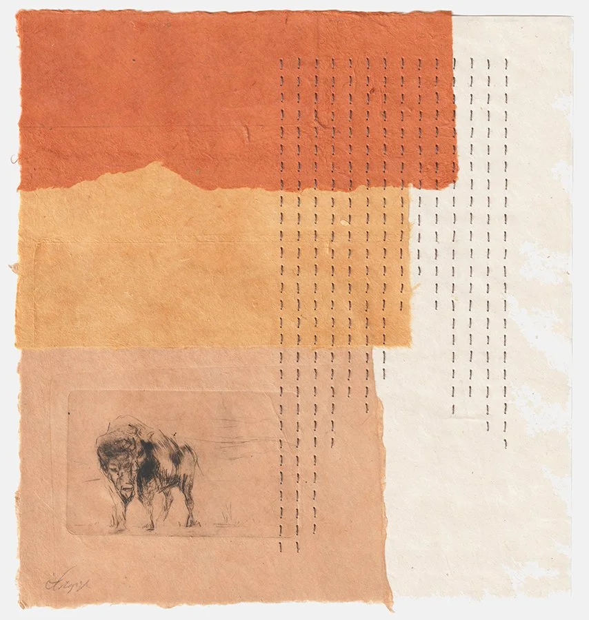  “Montana Study”, 14×13, etching, running stitches on handmade paper, $495 SOLD 