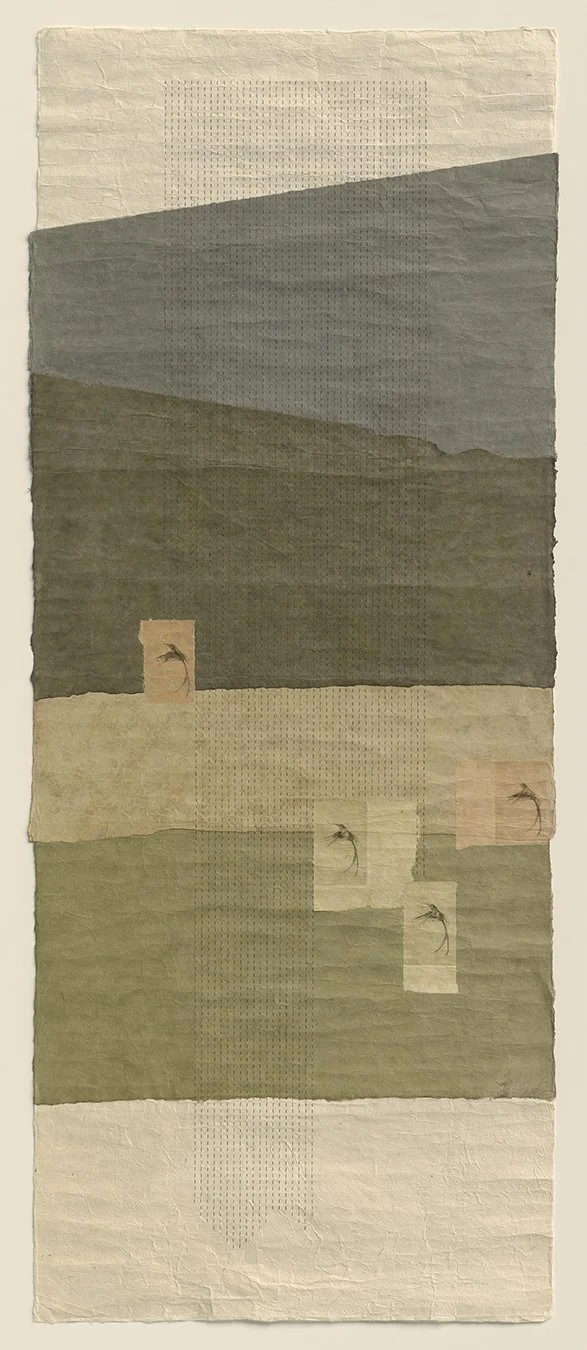  “Humming Meadow”, 57×27,, etching, running stitches on handmade paper, $3500 