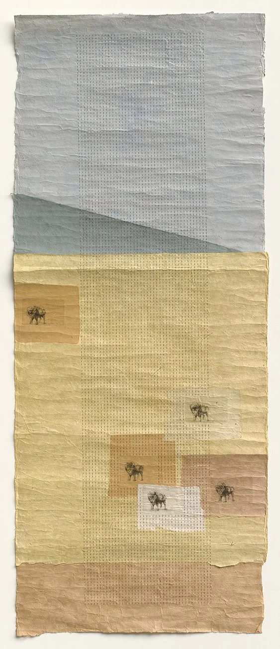  “Montana”, 57×27, etching, running stitches on handmade paper, $3500 