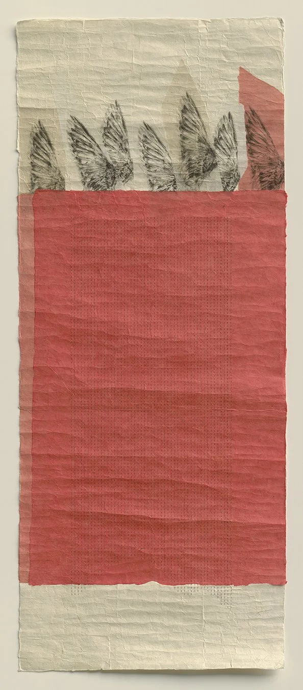  “Six Plus One”, 57×27, etching, running stitches on handmade paper, $3500 