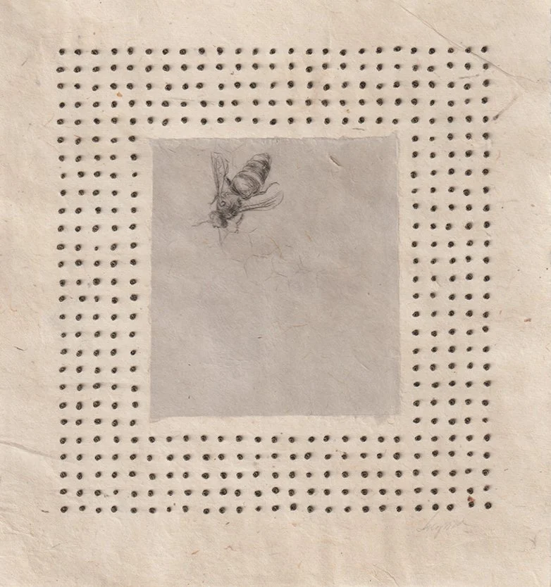  “Bee Box”, 14×14 etching, French knots on handmade paper, $495 