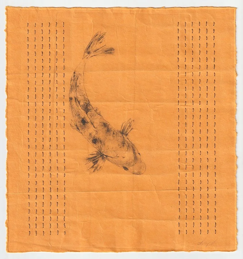  “Canal”, 14×14, etching, running stitches on handmade paper, $495 