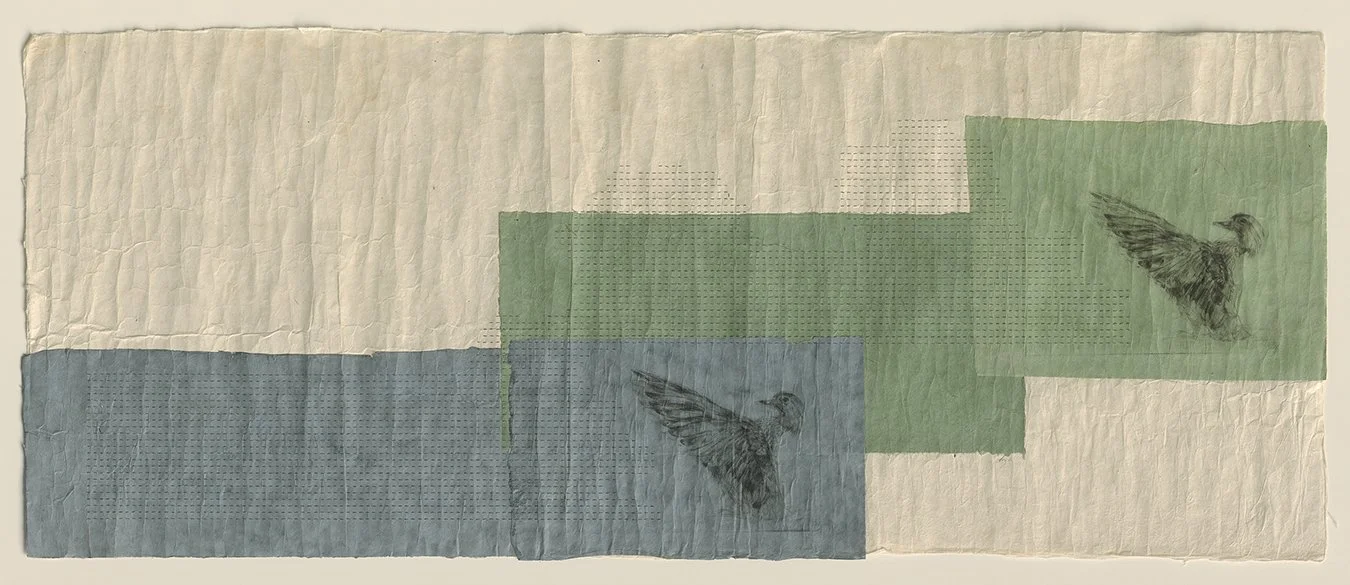  “Lakeside”, 27×57, etching, running stitches on handmade paper, $3500 