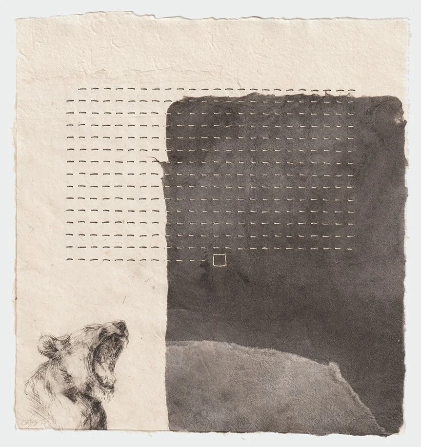  “No Kings”, 14×14, etching, French knots on handmade paper, $495 SOLD 