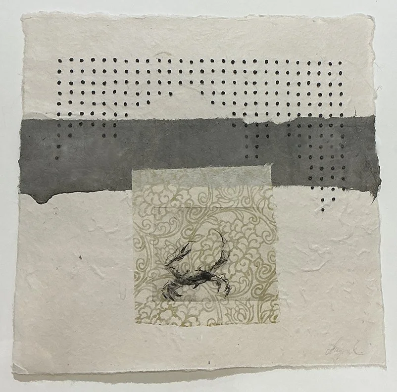  “Fancy Crawler”, 14×14 etching, French knots on handmade paper, $495 