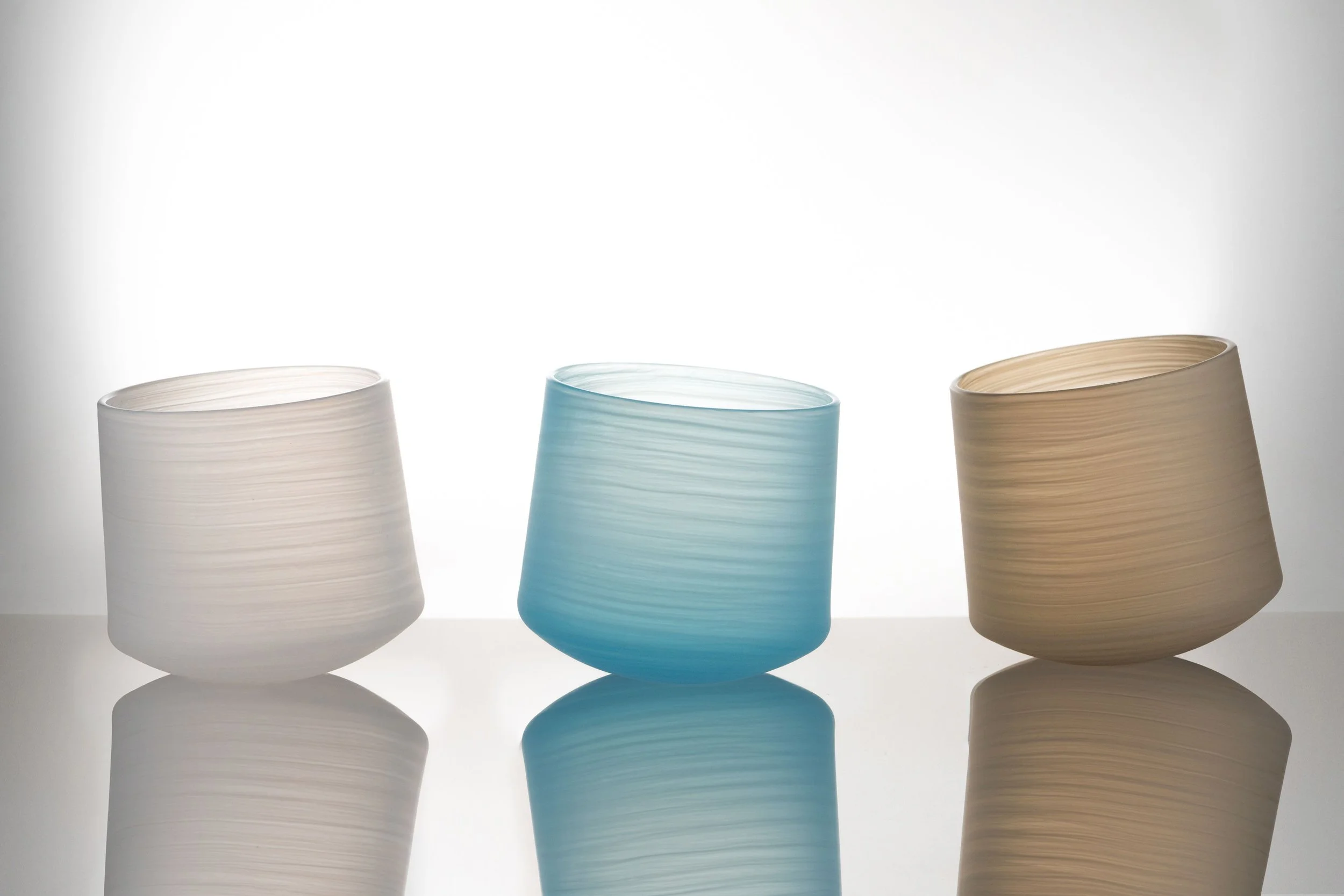   Leaning Bowls,  handblown, sandblasted glass, $680 