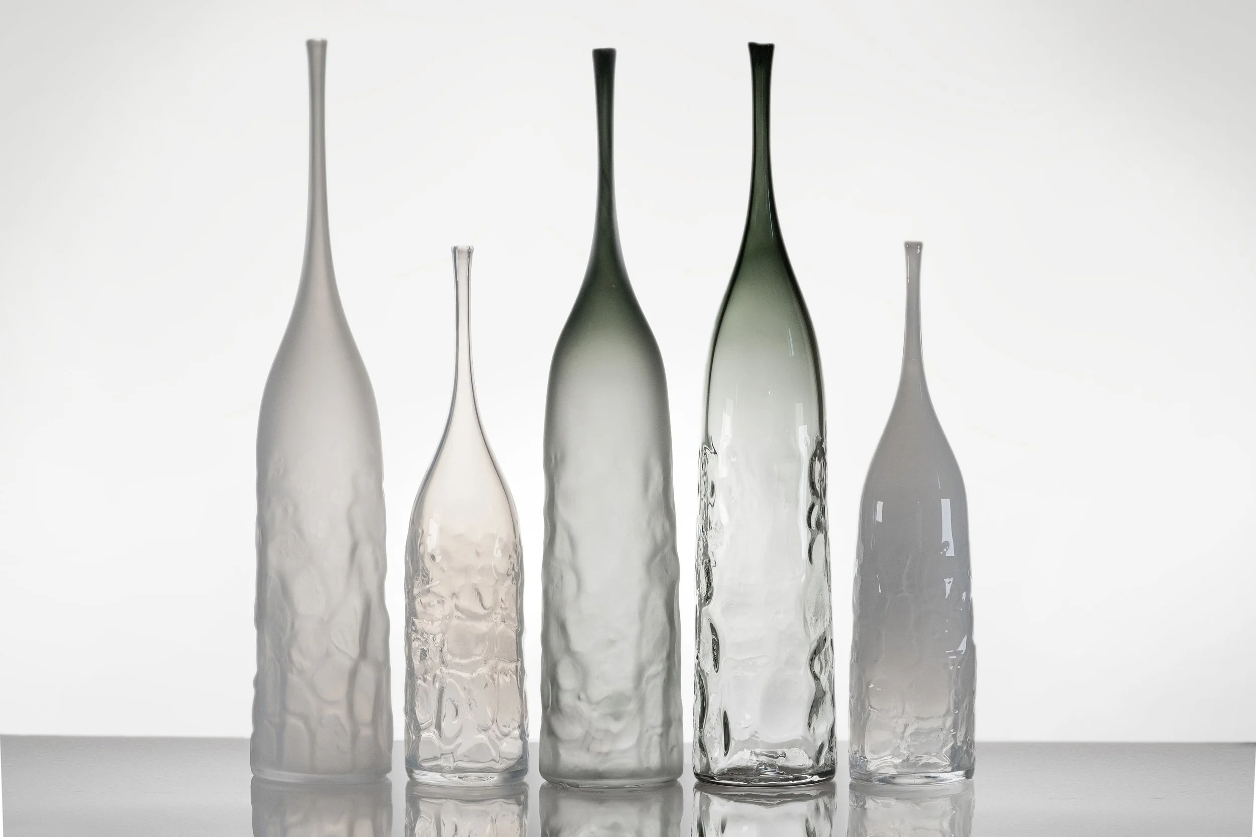   River Rock Bottle Vases,  handblown glass, $850 