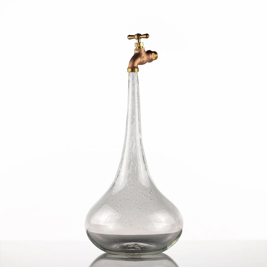   Water Droplet Sculpture,  handblown glass, brass, $395, $495, $595 