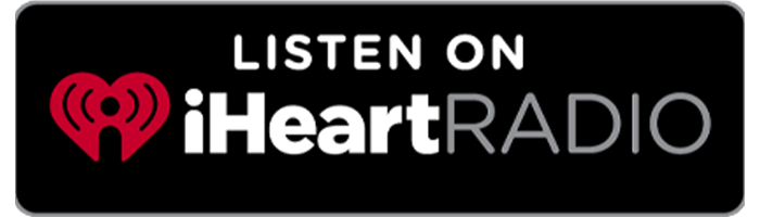 Black rectangular banner with the iHeartRadio logo and the text 'Listen on iHeartRadio'.