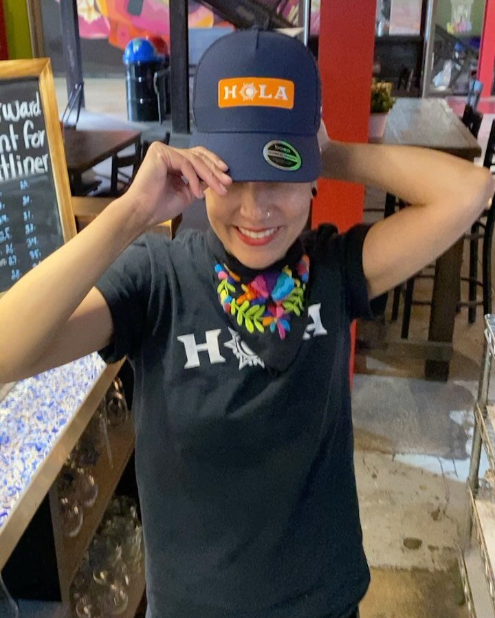 Jenny&rsquo;s got those double hola vibes today ~ and sporting our new HOLA cachuchas ~ hot off of the @bocogear press. 

We&rsquo;ve got a limited supply of these technical running truckers ~ they&rsquo;re made for warm weather exertion and comfort 