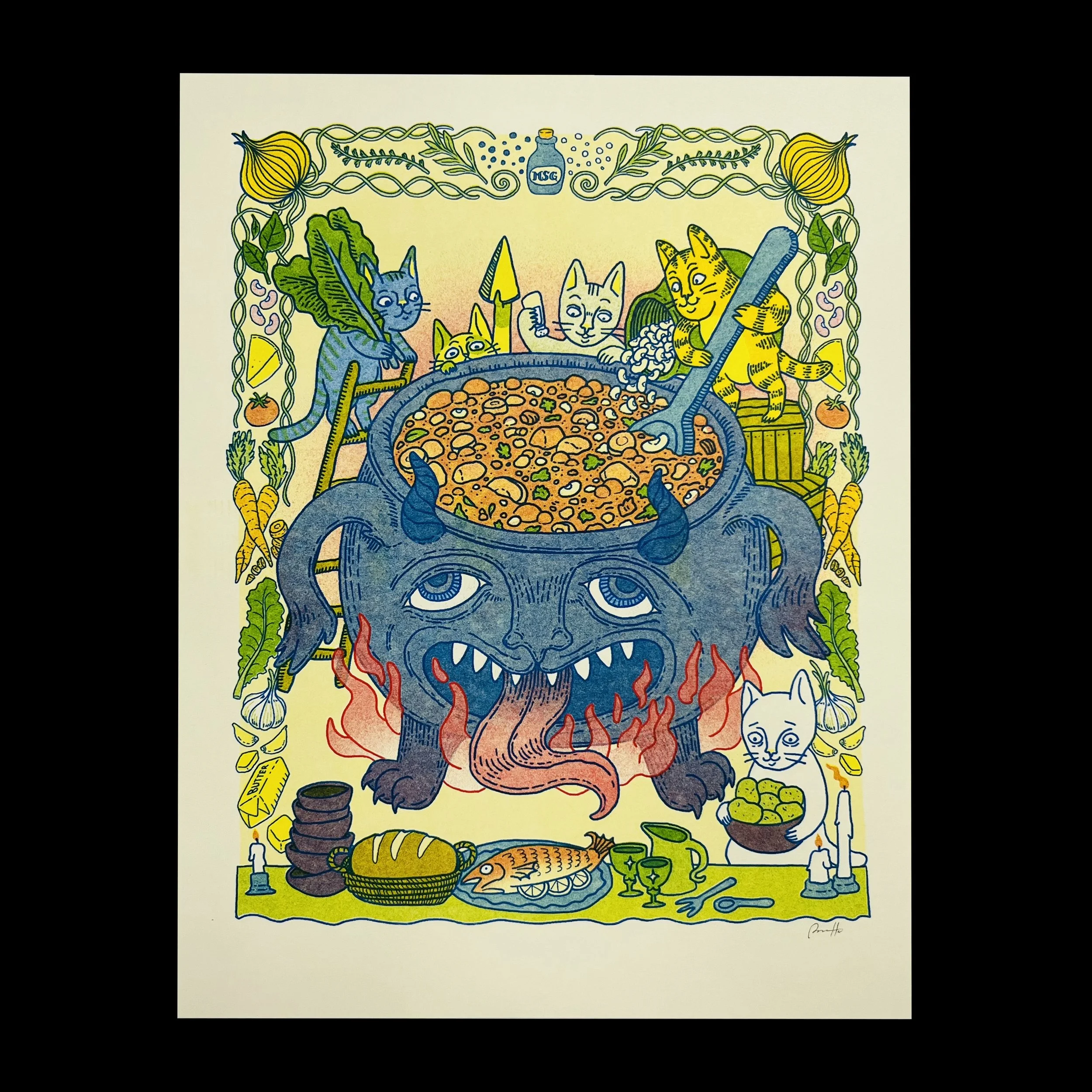 Soup Cats ✦ Riso Art Print