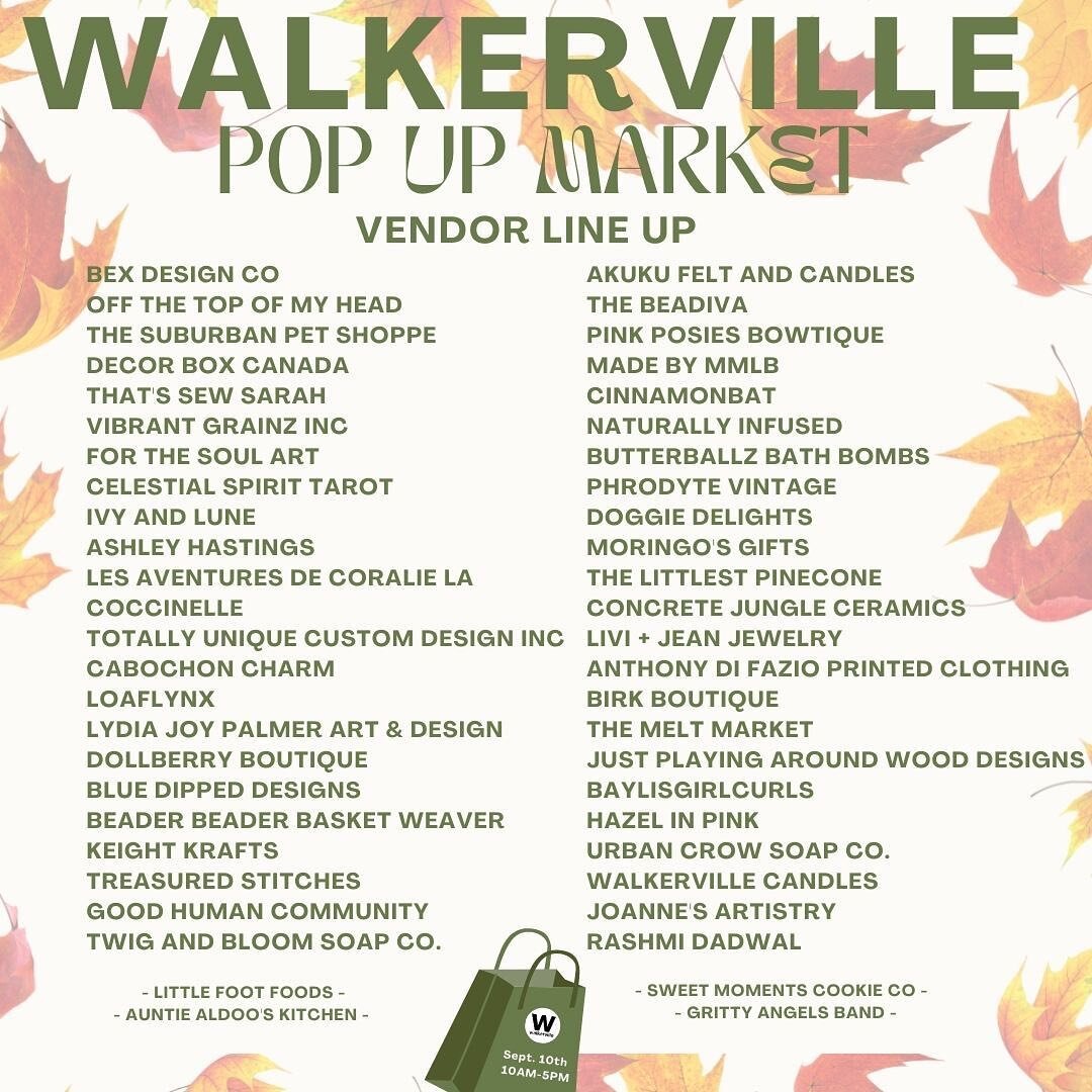 Our vendor lineup for next weekends pop up market! 🚨🚨

Make sure to check out our Facebook event for more details &amp; mark Saturday, September 10th from 10AM-5PM down in your calendars! 

P.S. All food &amp; beverage vendors can be found in the p