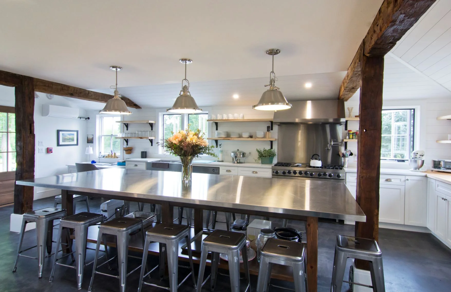 White Kitchen Stainless Steel Island
