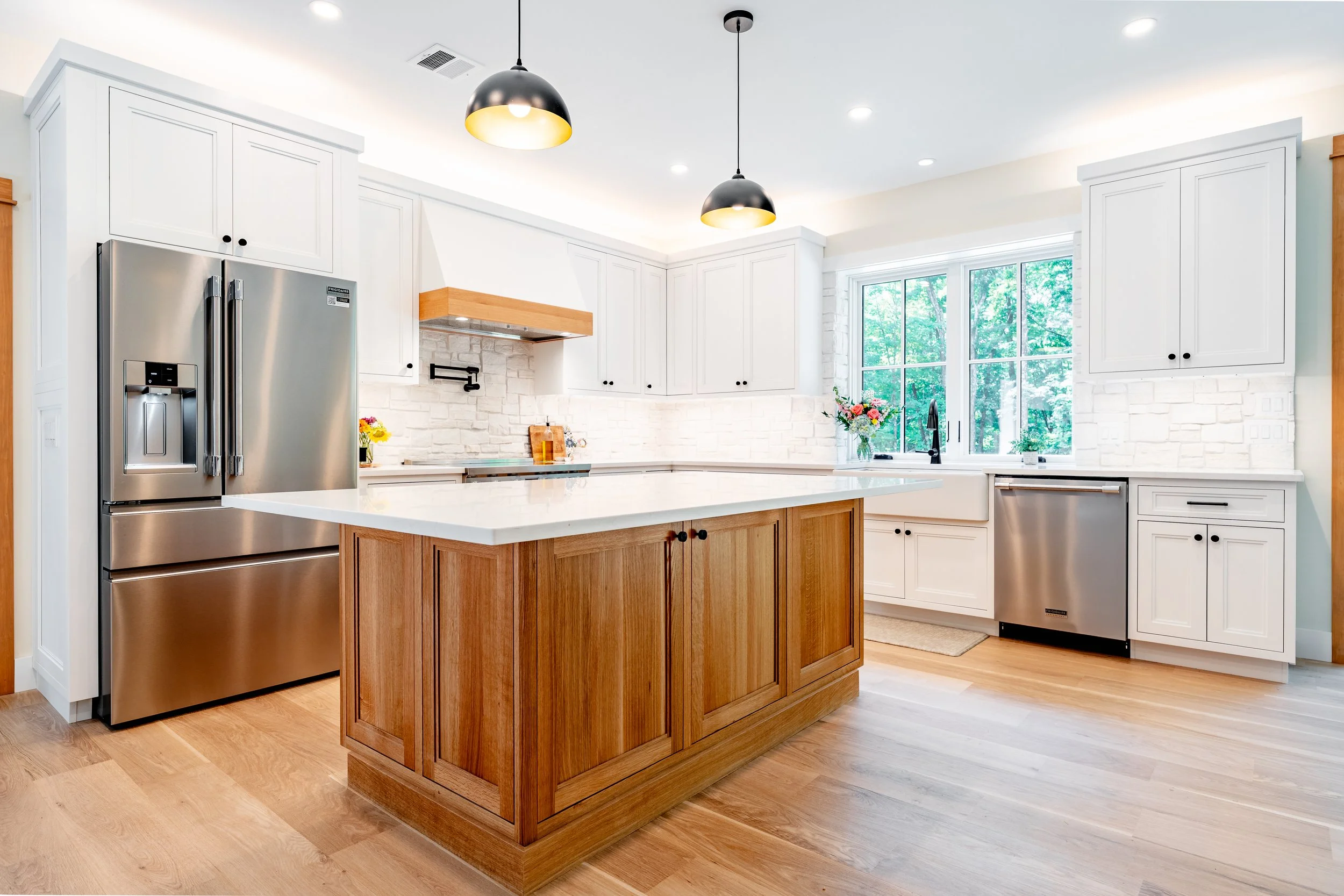 Painted and White Oak Kitchen Cabinets