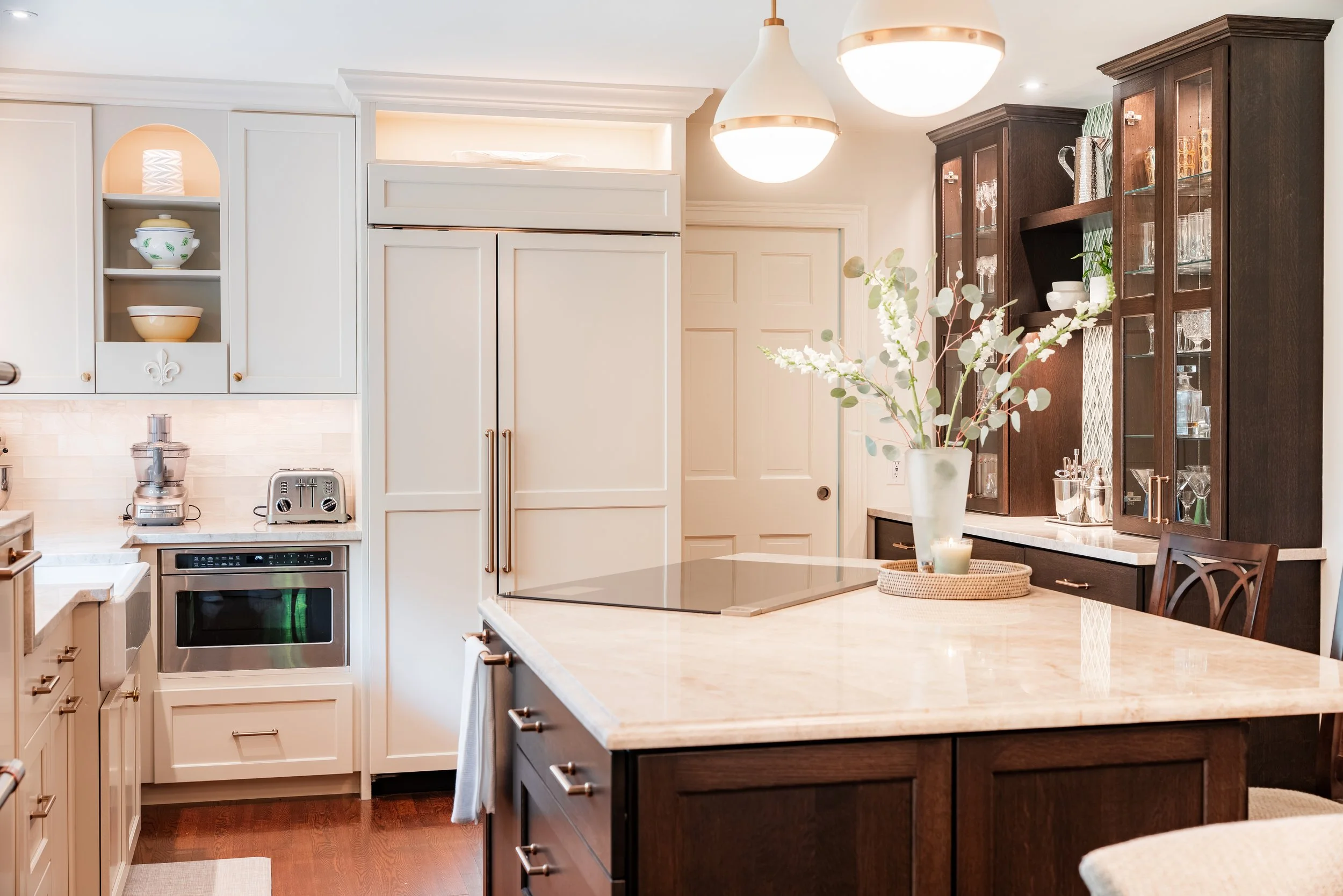 White and Dark Wood Kitchen Cabinets