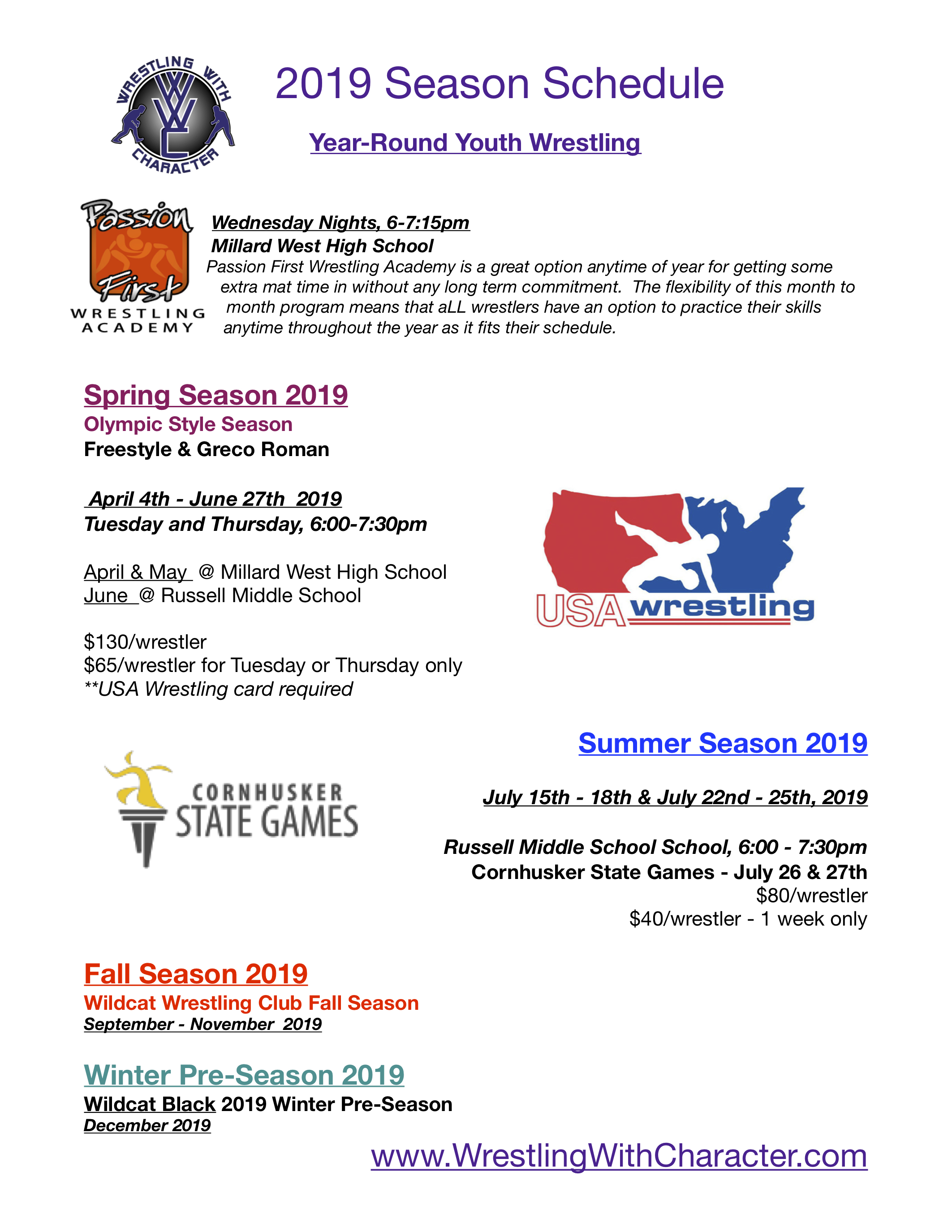 2019 Spring and Summer Schedule