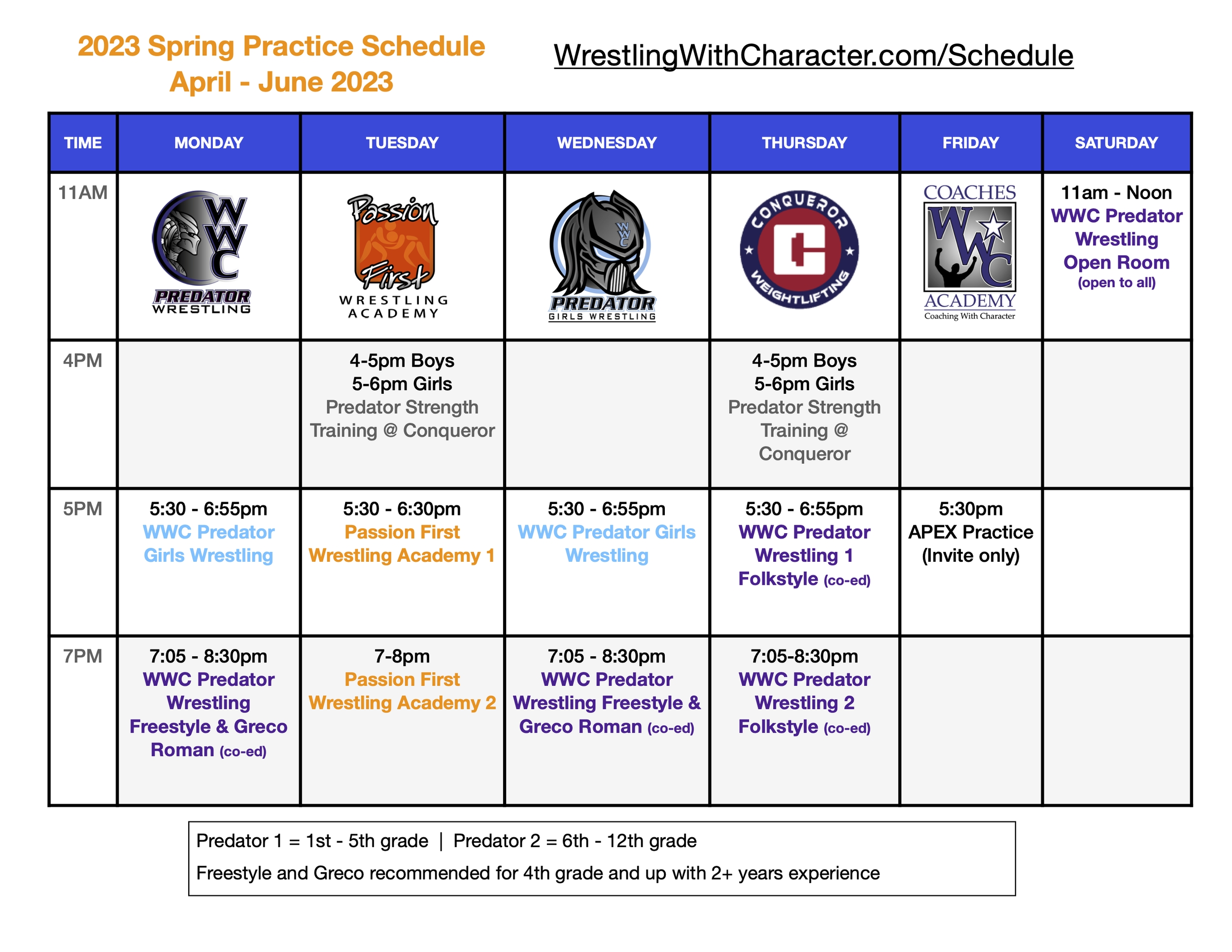 2023 *NEW* Spring Schedule starts April 1st