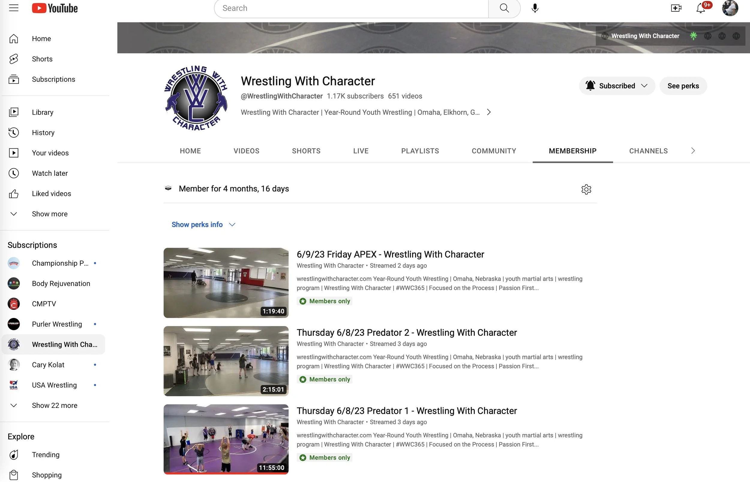 Members-only YouTube live streams. Watch and re-watch all of our Wrestling With Character practices.