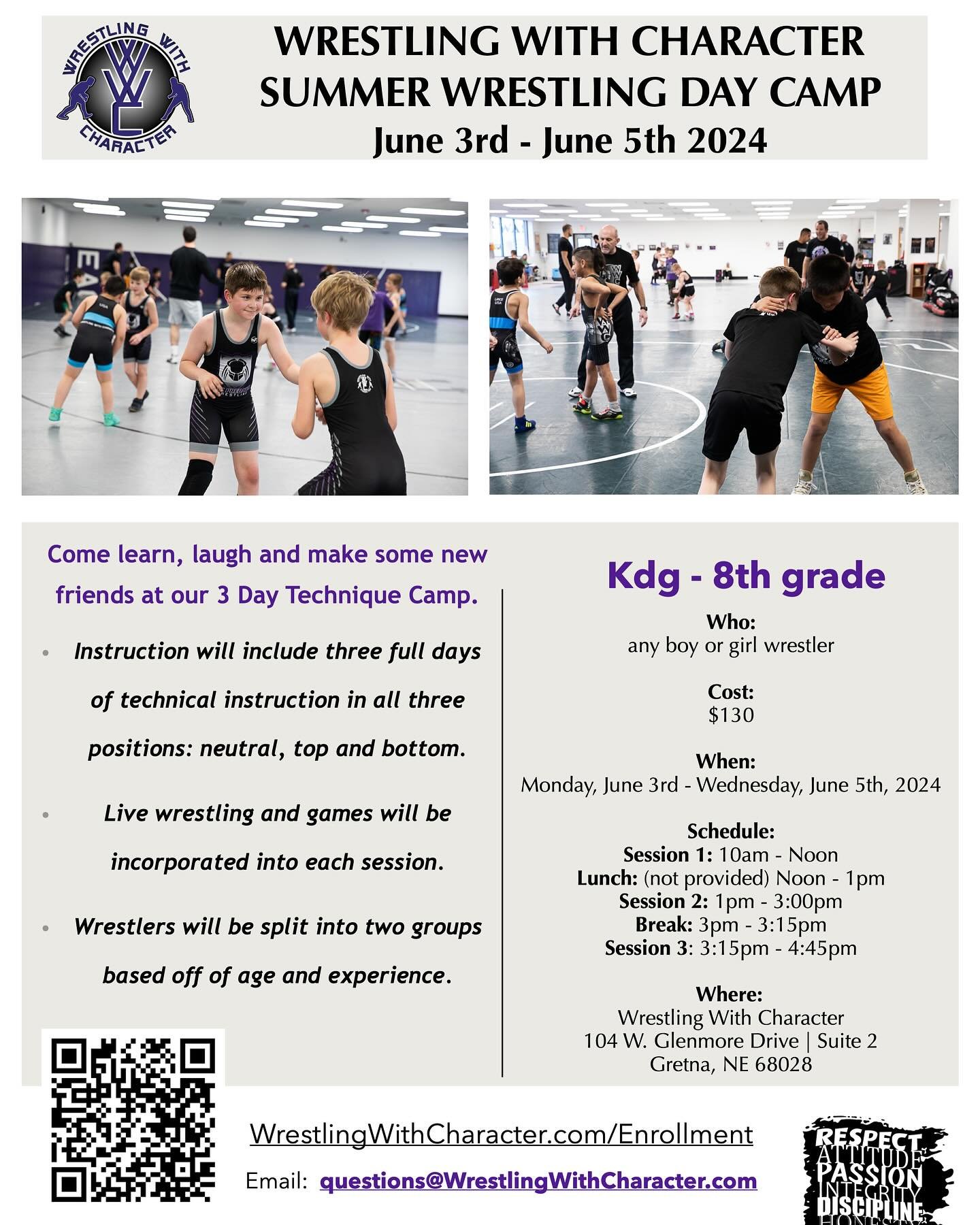 Registration is now open for our first day camp of the summer! 
wrestlingwithcharacter.com/enrollment