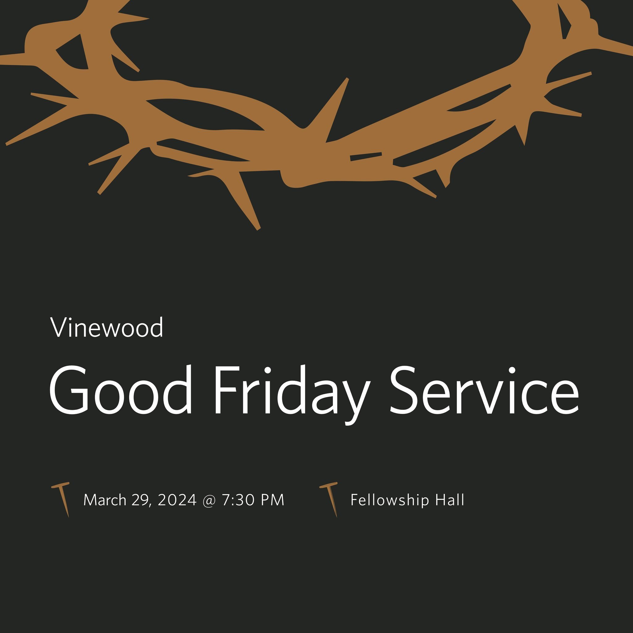 Good Fry Day? 🍟🚫 Good Friday. ✝️✅

This is a reminder that our Good Friday service will be held this Friday (3/29) at 7:30 PM in the Fellowship Hall at Church! Good Friday is the day of Holy Week where we commemorate the crucifixion of Christ. We&r
