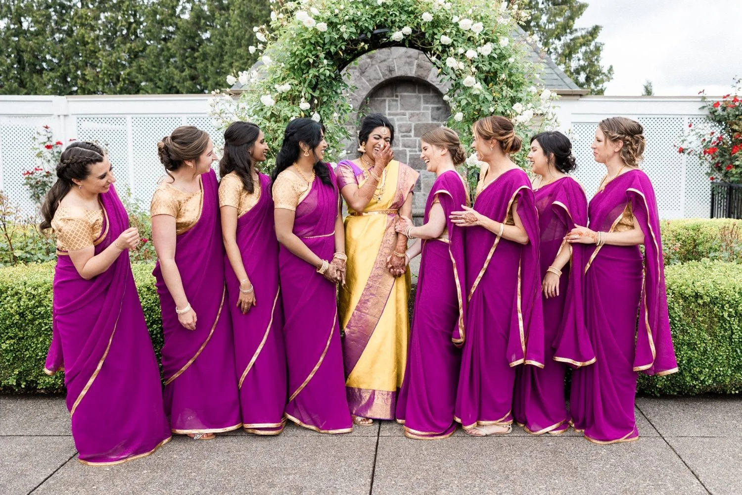 105_Oregon Golf Club Indian Wedding-184_bride and bridesmaids in traditional indian wedding attire.jpg