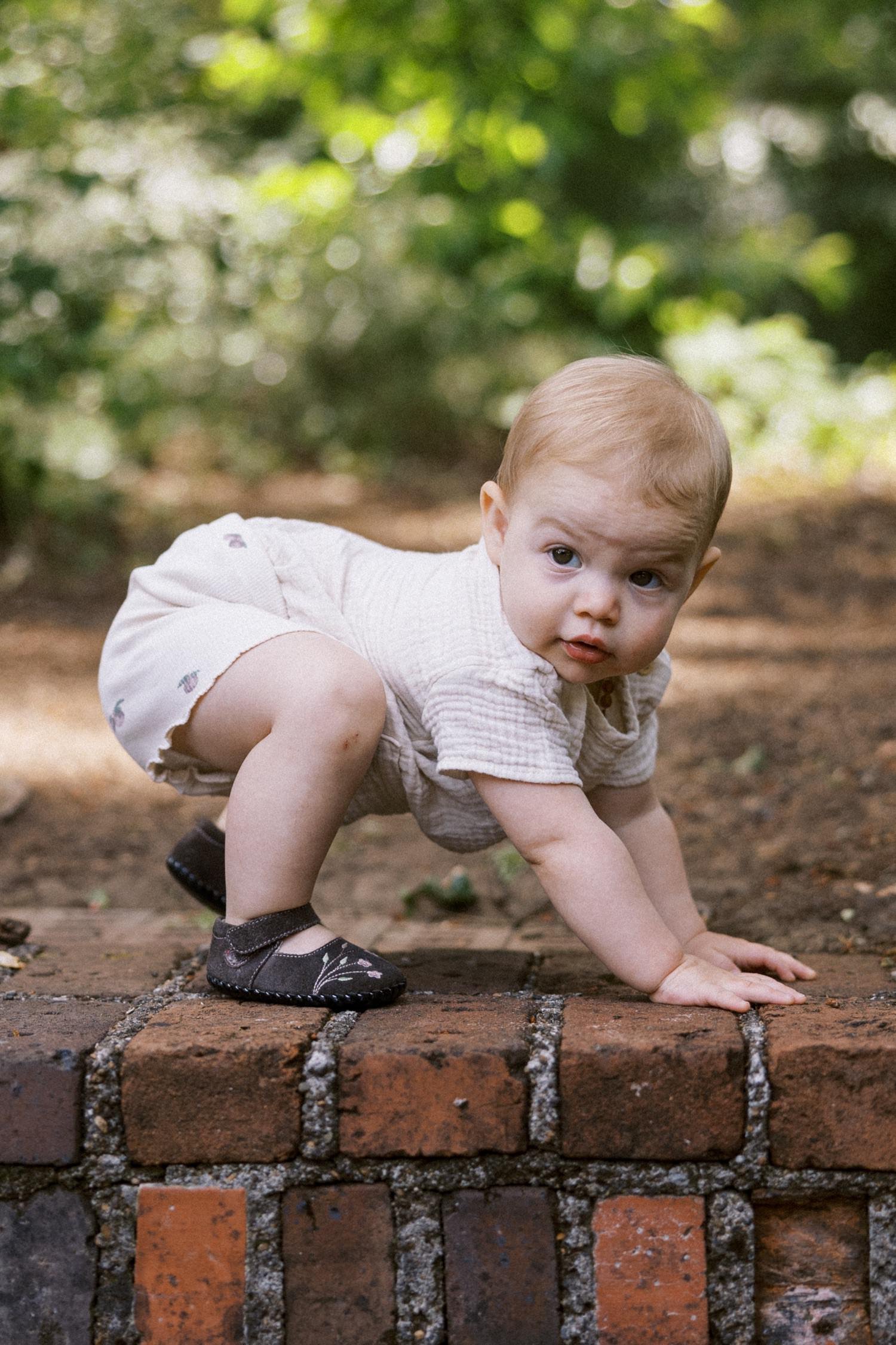 11_Portland Family Photographer-7297_baby girl crawls on brick step.jpg