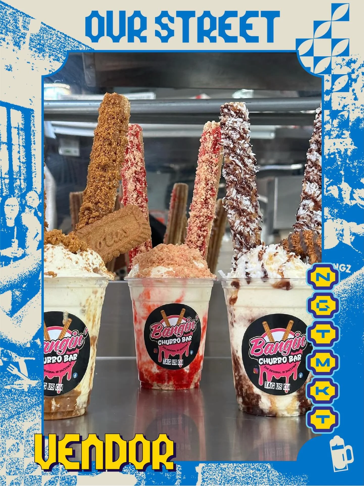We&rsquo;re so hyped to have @banginchurrobar back at the NGT MKT!🏮 Come try the craziest churro desserts you&rsquo;ve ever had!

Our Street NGT MKT
Sept. 5th // 5-11pm
Sacramento, CA 
R street between 11th - 14th

🎟️: OurStreetNightMarket.com